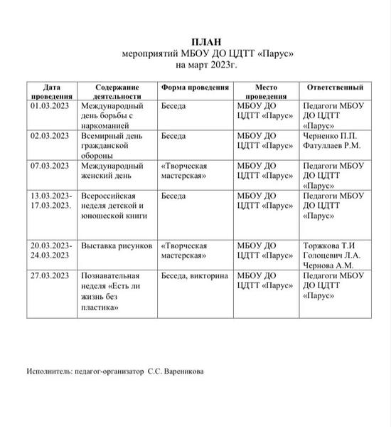 План мероприятия детского мероприятия